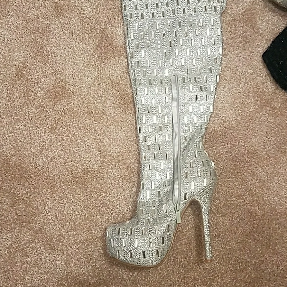 Sexy silver knee high boots